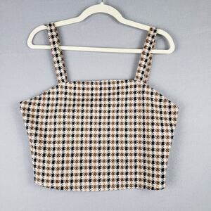 Y2K Square‎ Neck Plaid Crop Top Brown Cream Dark Academia School Girl Size XL